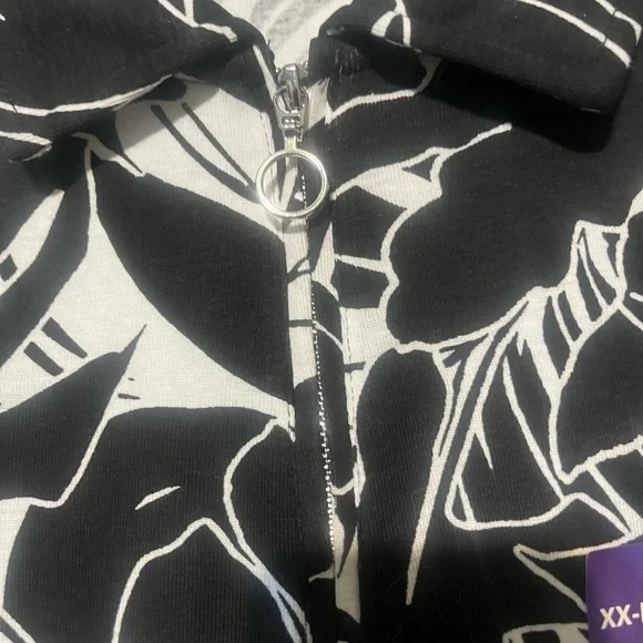 Rafaella Black & White Sleeveless Zip-Front Leaf Print Top NWT XXL - Picture 4 of 9